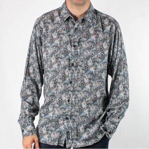 Ted Baker Dark Green Floral Button Front 100% Cotton Dress Shirt Size 16"